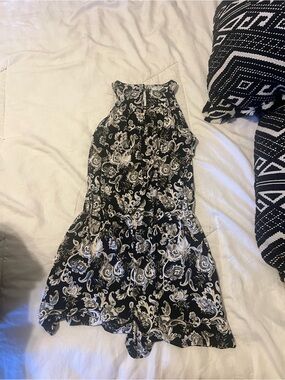 Black and White Floral Halter Romper